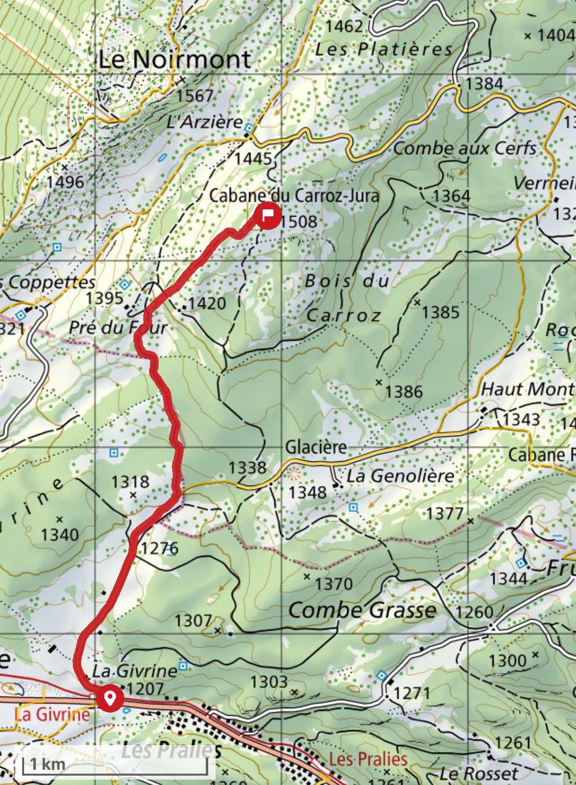 Carte d'accès à la cabane du Carroz